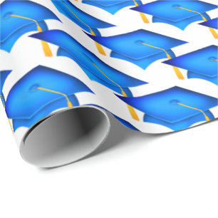 Papel De Regalo gorras de graduación azules con borla dorada