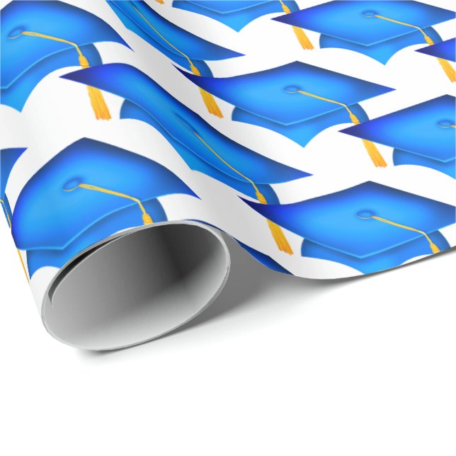 Papel De Regalo gorras de graduación azules con borla dorada (Esquina del rollo)