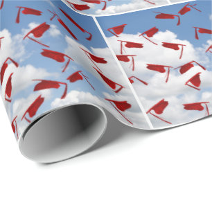Papel De Regalo Gorras de graduaciones rojas en el cielo