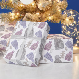 Papel De Regalo Gorras de Knit de lana acuarela pintada a mano