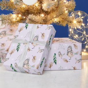 Papel De Regalo Gorrión de la nieve lindo Aquarela Pintado a mano