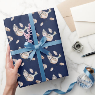Papel De Regalo Gorrión de Nieve de Invierno Acuarela Pintada a Ma
