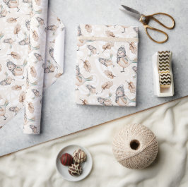 Papel De Regalo Gorrión de nieve de invierno pintado a mano con ac