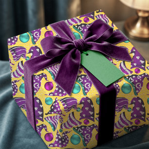 Papel De Regalo Gorros de Gnomos de Navidad Amarillos de Lujo Capr