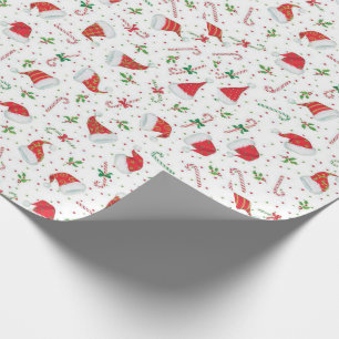 Papel De Regalo Gorros de Santa y Bastones de Caramelo