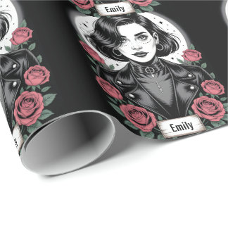 Papel De Regalo Gothic Grunge Girl Illustration with Biker Jacket