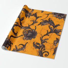 Papel De Regalo Gothic Orange Blossom Floral Wrapping Paper