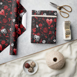Papel De Regalo Gothic Red Hearts and Roses