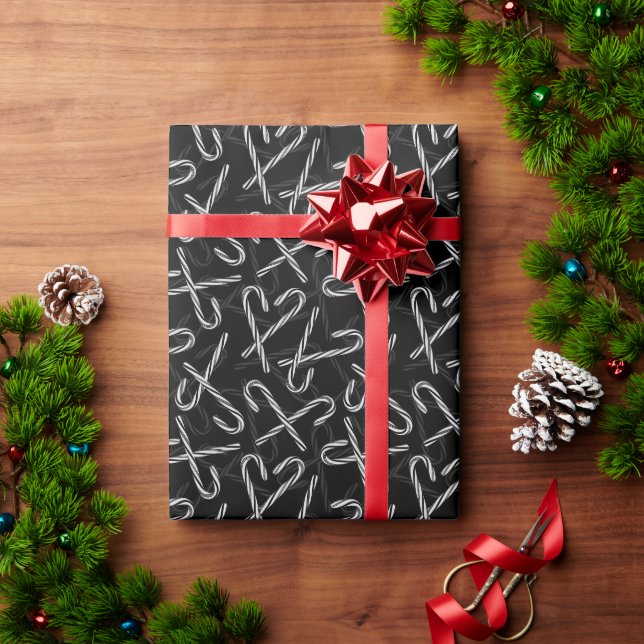 Papel De Regalo Gothmas Black and White Candy Cane Pattern (Regalo de vacaciones)