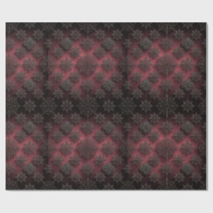 Papel De Regalo Gothmas Patrón Floral Negro sobre Rojo Carmesí Pro