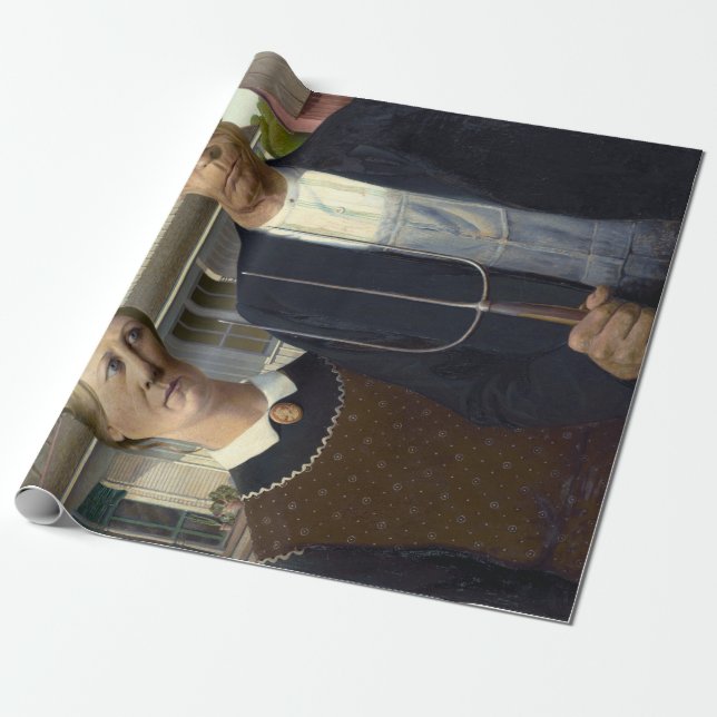 Papel De Regalo Gótico americano icónico de Grant Wood (Desenrollado)