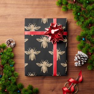 Papel de regalo gótico de abeja de miel negra y do