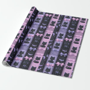 Papel De Regalo Gótico Kawaii Gatitos Negros Lunas Murciélagos