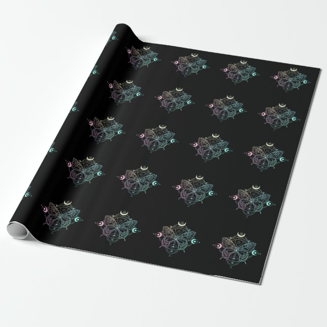 Papel De Regalo Gótico Pastel Moon Gothic Wicca Crescent Butterfly (Desenrollado)