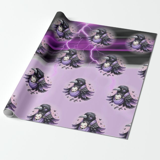 Papel De Regalo Gótico Purple Black Halloween Evento Baby Shower (Desenrollado)