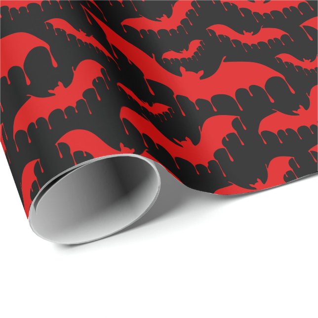 Papel De Regalo Gótico Rojo goteo Sangre Bats Halloween (Esquina del rollo)