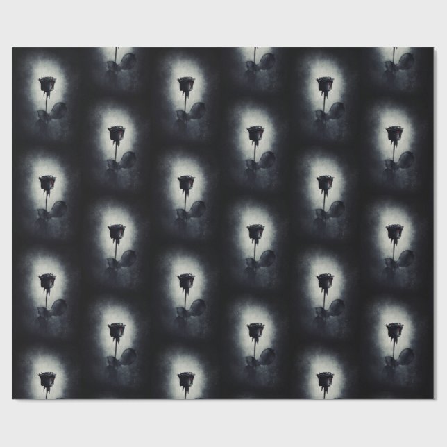 Papel De Regalo Gótico Rosa negro goteo sangre Patrón macabro (Superficie plana)