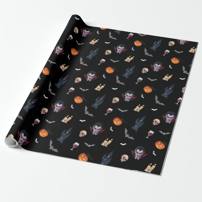 Papel De Regalo 🧛 ‍ ♂️ Gótico Vampire Halloween Black Wrap 🎁 🖤 (Desenrollado)