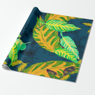 Papel De Regalo Gouache azul de tintes tropicales. Patrón tropical