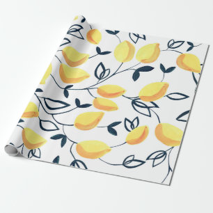 Papel De Regalo Gouache patrón sin fisuras con limones amarillos y