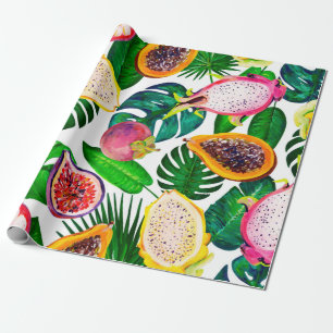 Papel De Regalo Gouache sin fisuras con hojas tropicales y fr