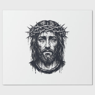 Papel De Regalo Grabado Antiguo Corona de Espinas Retrato Sagrado 