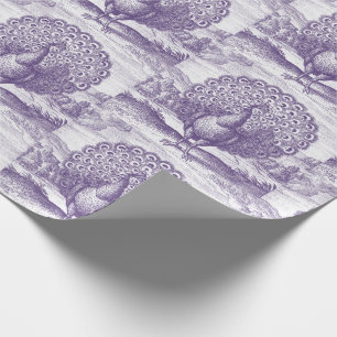 Papel De Regalo Grabado antiguo de pavo real púrpura