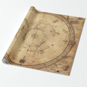 Papel De Regalo Grabado antiguo mapa polar del mundo en sepia