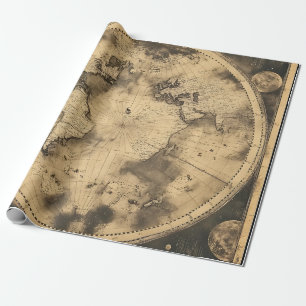 Papel De Regalo Grabado de luna globo sepia de Dark Academia