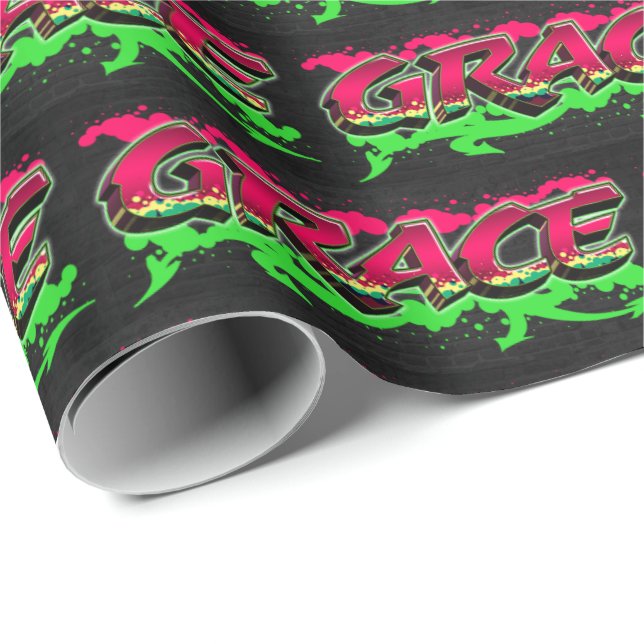 Papel De Regalo Grace Vorname Name Graffiti red green (Esquina del rollo)