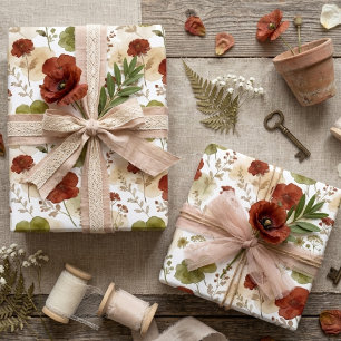 Papel De Regalo Graceful Wildflowers & Botanical Red Green TMF26