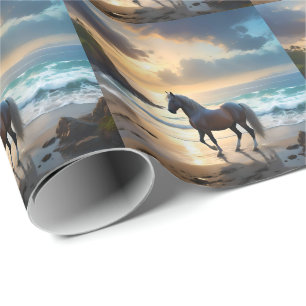 Papel De Regalo Gracia dorada: Un caballo palomino en la orilla de