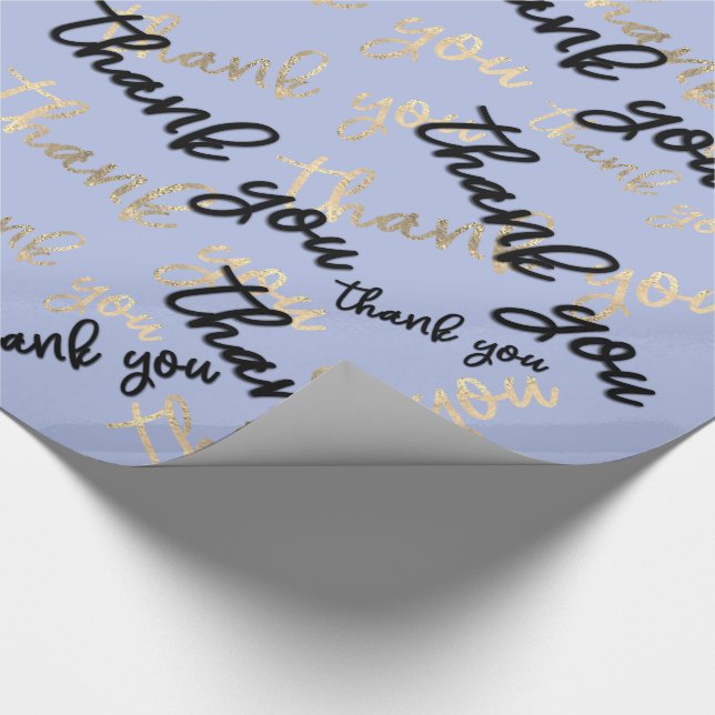 Papel De Regalo Gracias a Pastel Blue Gold Caligraphy Script (Esquina)