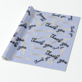 Papel De Regalo Gracias a Pastel Blue Gold Caligraphy Script