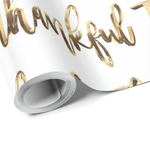 Papel De Regalo Gracias Elegante Faux Gold Script Acción de Graci