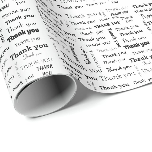 Papel De Regalo Gracias en blanco y negro (Esquina del rollo)