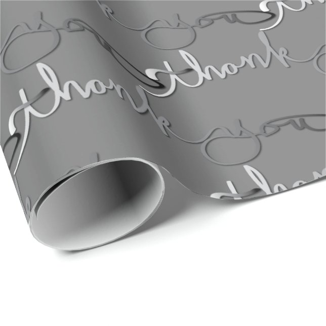 Papel De Regalo "Gracias" Gradiente gris de plata (Esquina del rollo)