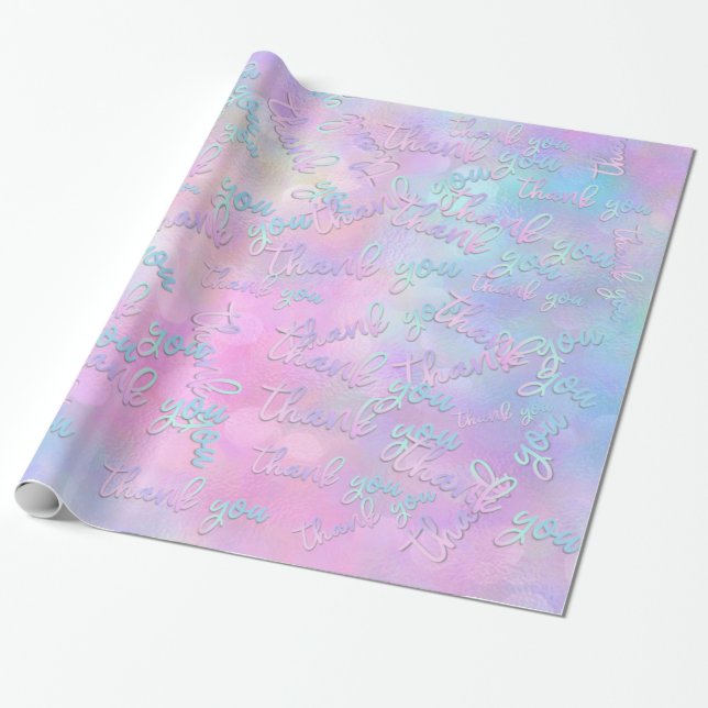 Papel De Regalo Gracias Holograph Script Mermaid Pink Blue (Desenrollado)