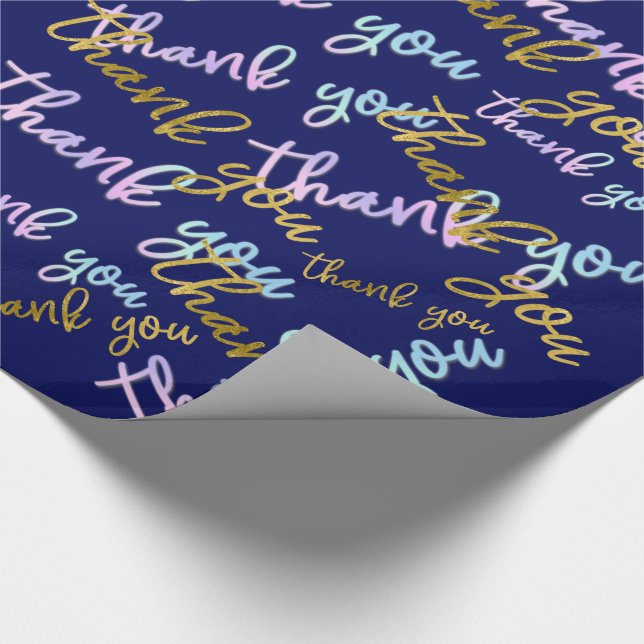 Papel De Regalo Gracias, Holograph Script Mermaid Pink Gold Navy (Esquina)