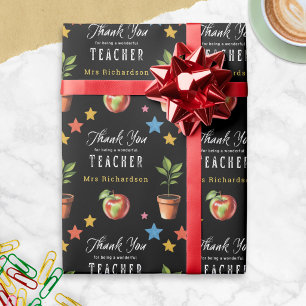 Papel De Regalo Gracias Maestro Pizarra Manzana Personalizado
