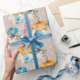 Papel De Regalo Gracias por las calabazas azules y las flores de l