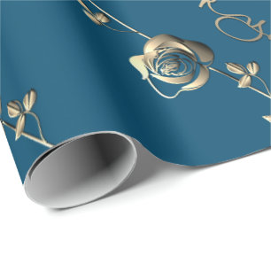 Papel De Regalo "Gracias"Rosa 3D Silvery en Ocean Blue