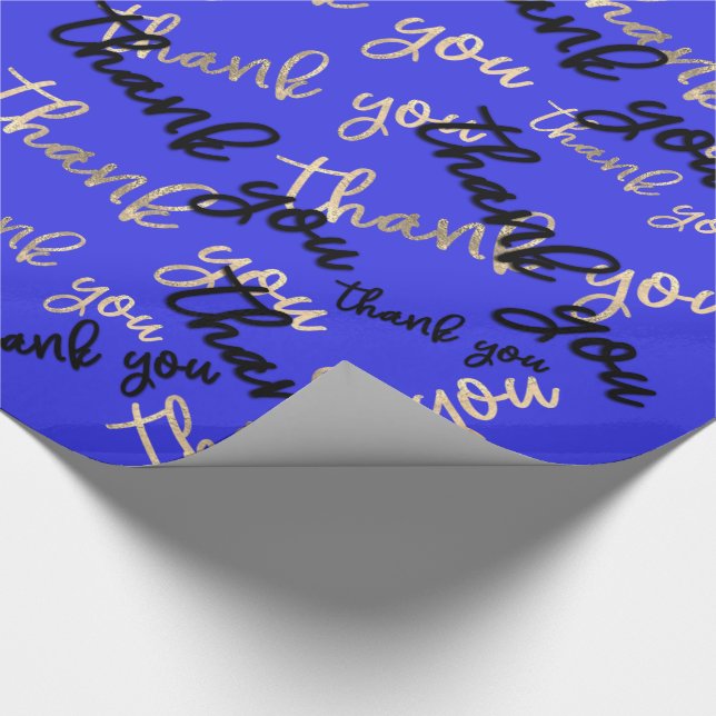 Papel De Regalo Gracias, Royal Blue Gold Caligraphy Script Favor (Esquina)