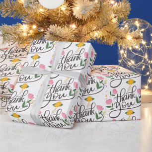 Papel De Regalo Gracias- Tipografía moderna y acentos florales