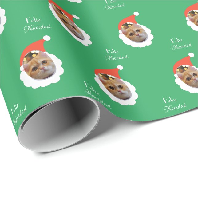 Papel De Regalo Graciosa cara de gato Feliz Navidad Foto española (Esquina del rollo)