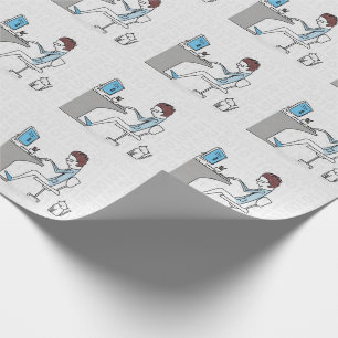 Papel De Regalo Graciosa computadora azul y gris conectada con gat
