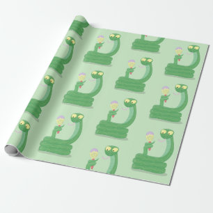 Papel De Regalo Graciosa serpiente verde con maraca personalizado