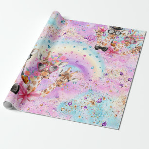 Papel De Regalo Graciosas jirafas de fantasía en las nubes de golo
