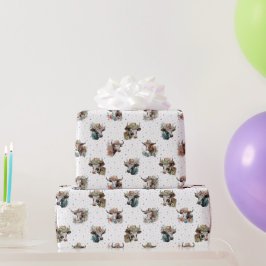 Papel De Regalo Graciosas vacas florales cutáneas con Gorras de pa