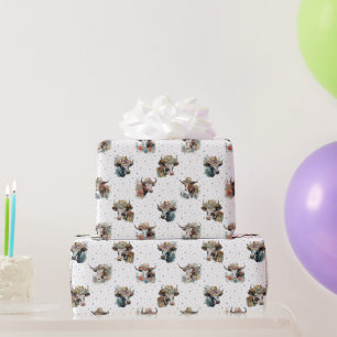 Papel De Regalo Graciosas vacas florales cutáneas con Gorras de pa